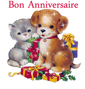 Gif animé joyeux anniversaire chien et chat